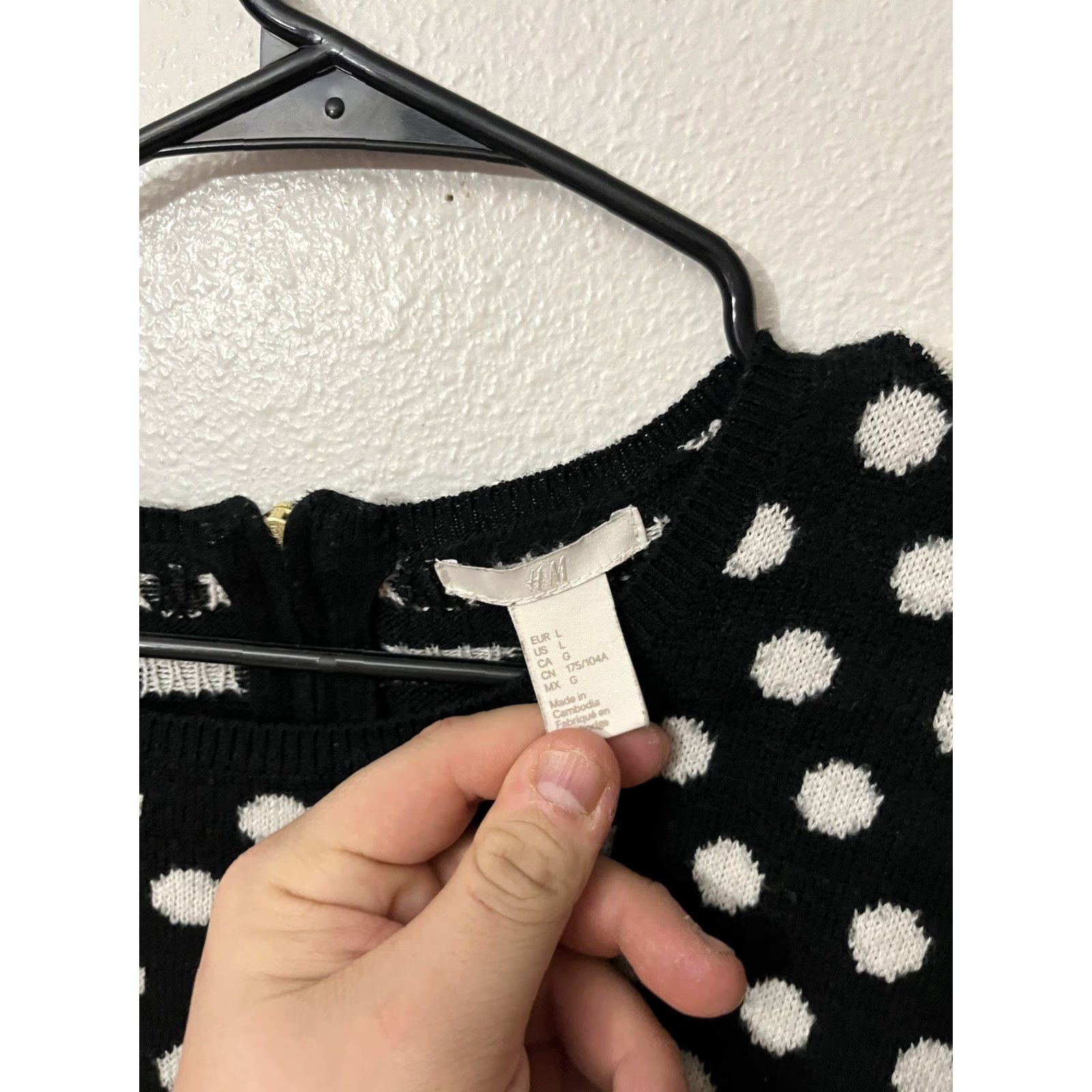 H&M H&M Women’s Polka Dot Acrylic Nylon Blend Rib-Knit Long Sleeve Sweater Black L Size L / US 10 / IT 46 - 2 Thumbnail