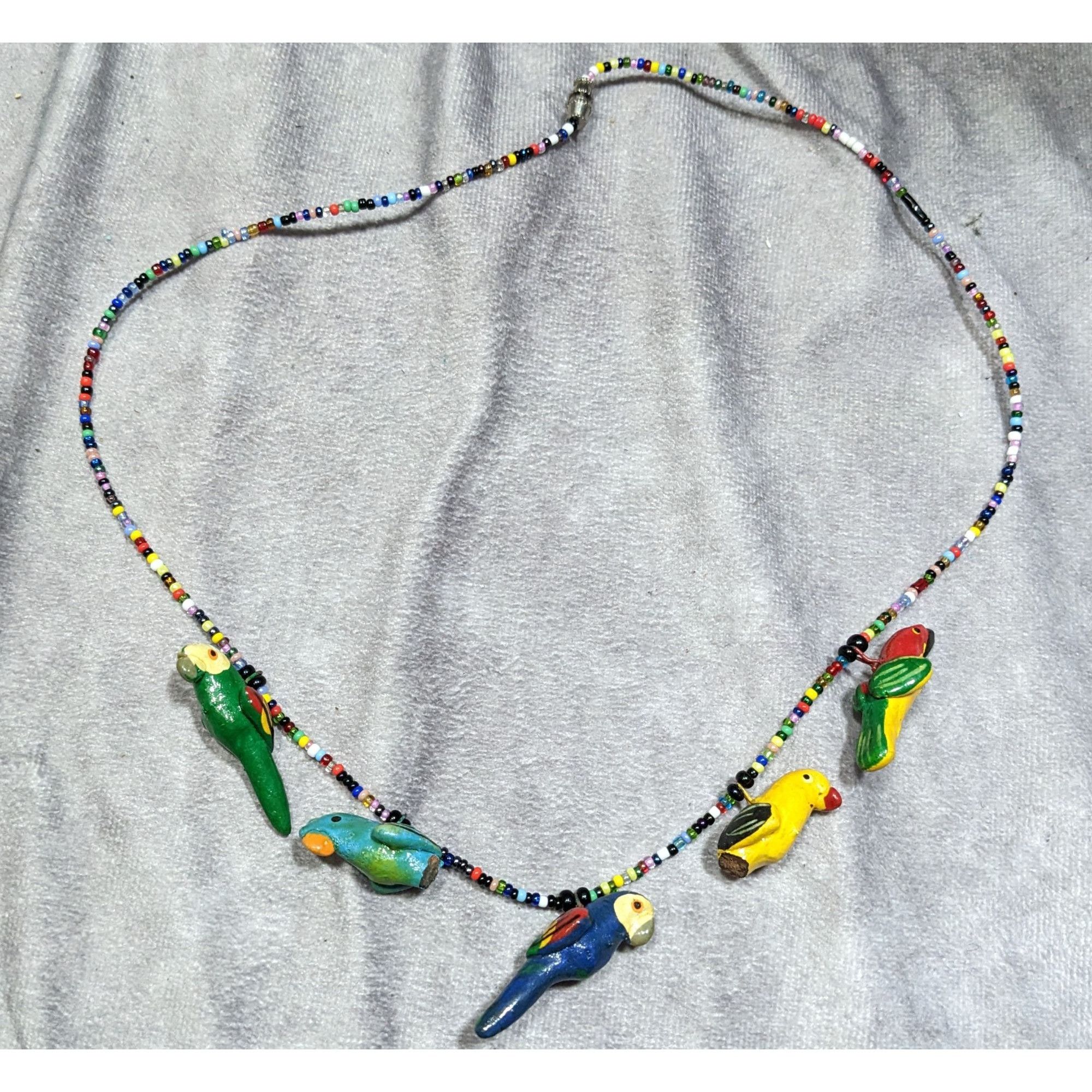 Handmade Handcrafted Parrot Necklace With Colorful Beads & Ceramic Bi Size ONE SIZE - 6 Thumbnail