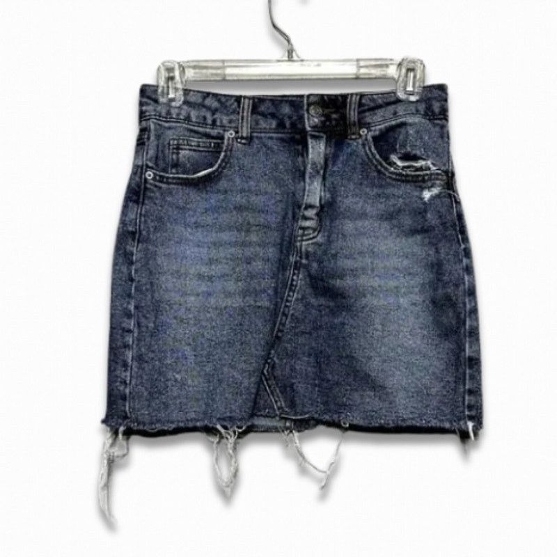 Other Wild Fable Mini Skirt Frayed Hem Zip Fly Button Denim Blue 2 Size 26" / US 2 / IT 38 - 1 Thumbnail