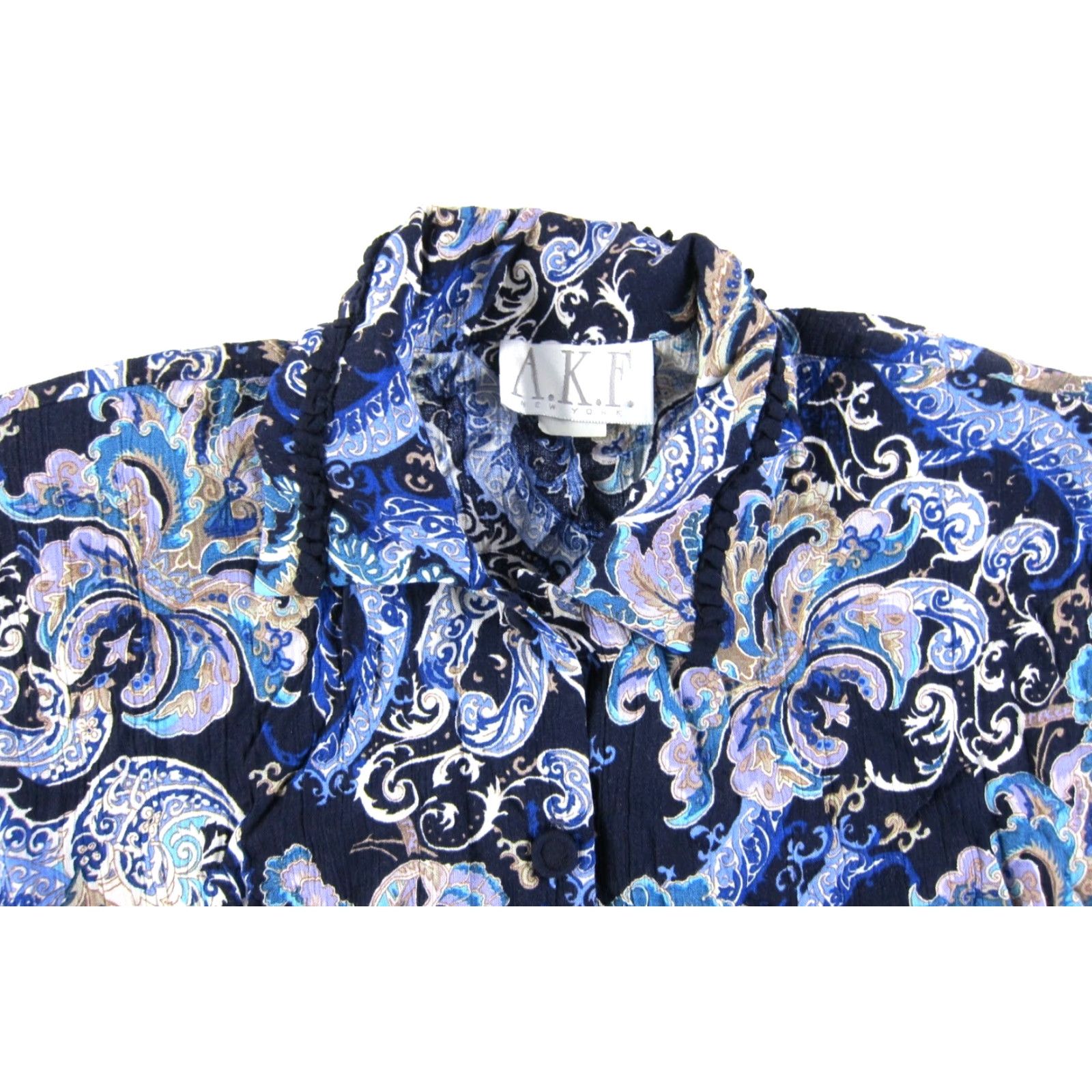 Vintage VINTAGE A.K.F. New York Blouse Shirt M Blue Paisley 80s 90s Floral Rayon Short Sleeve Womens Size M / US 6-8 / IT 42-44 - 5 Thumbnail