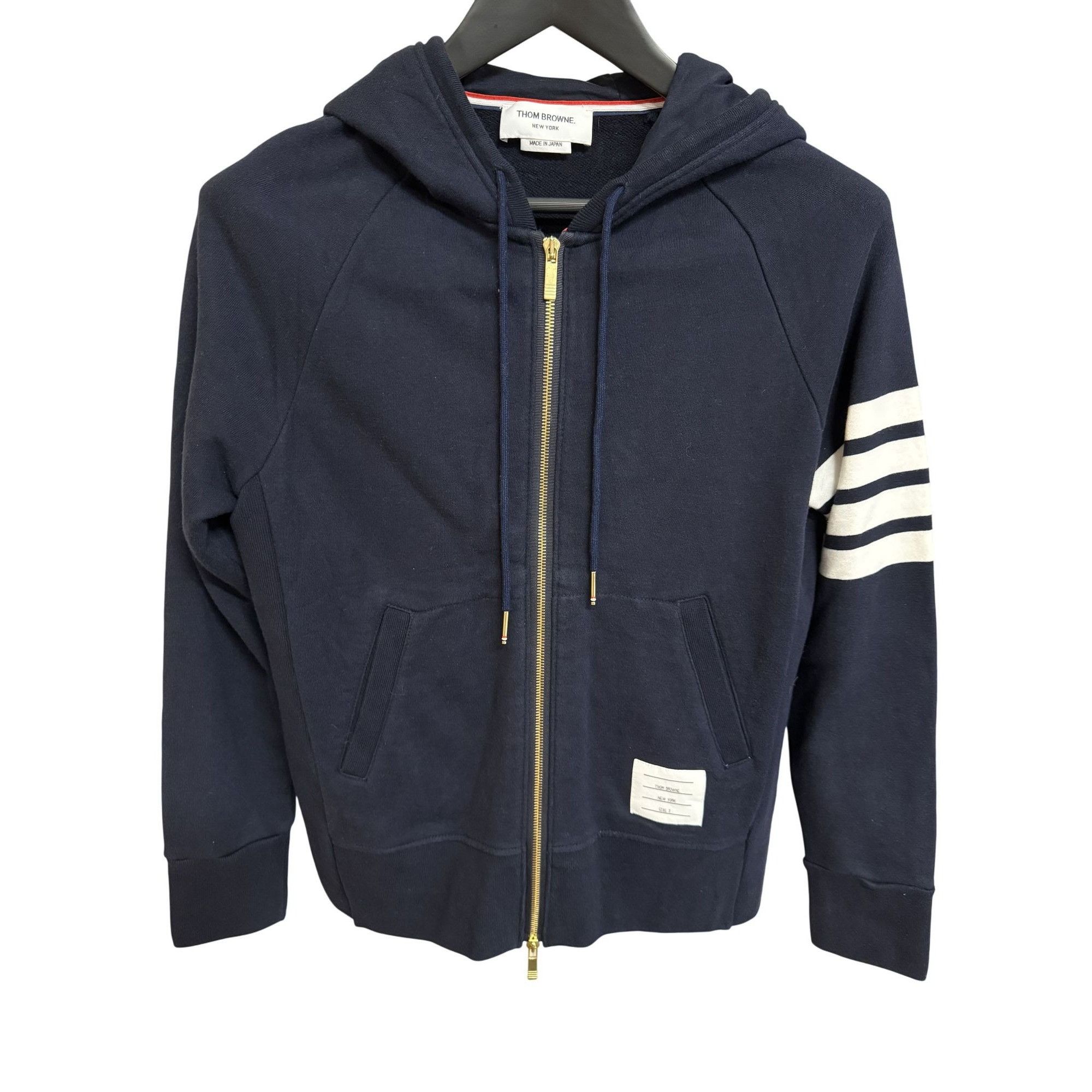 Thom Browne Thom Browne Navy Hoodie With White Stripes Size 3 100% Size M / US 6-8 / IT 42-44 - 1 Thumbnail