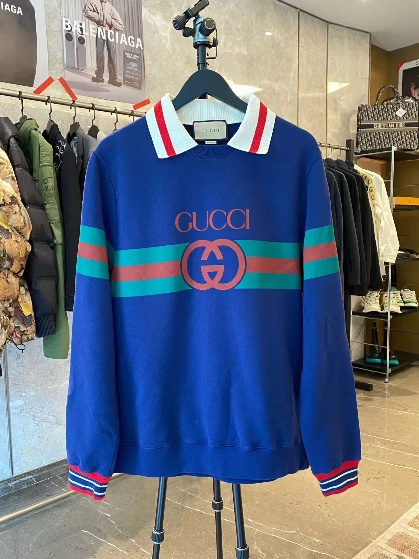 Gucci Gucci blue striped long sleeve polo M 99 new Size US M / EU 48-50 / 2 - 1 Thumbnail