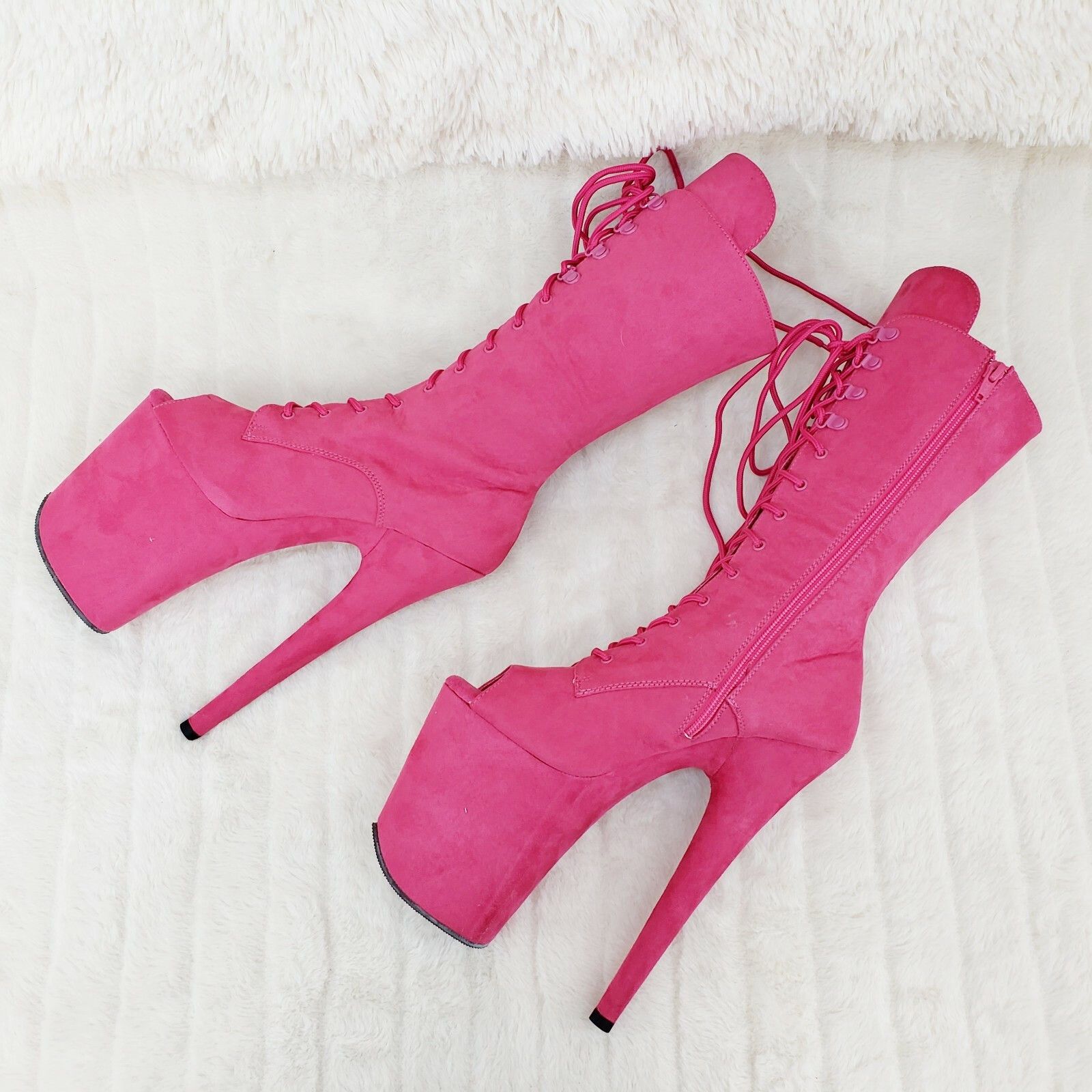 Other Flamingo 1051FS Hot Pink V Suede 8" Heel Platform Mid Calf B Size US 10 / IT 40 - 4 Thumbnail