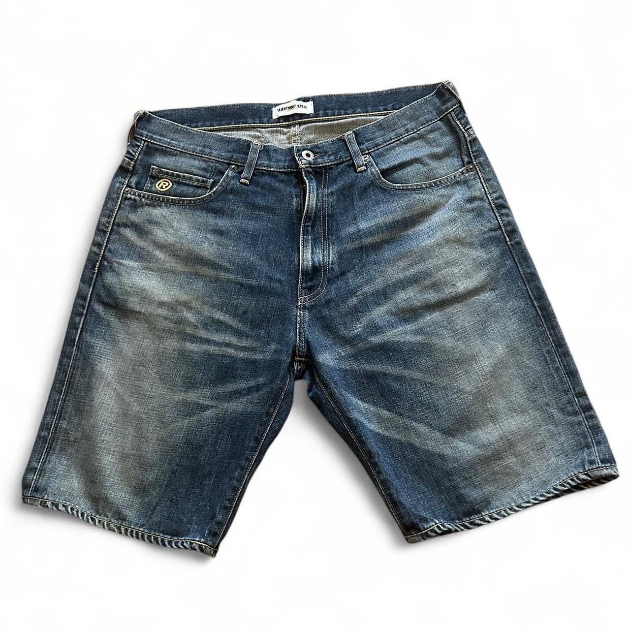 Bape × Vintage Bape Medium Wash Spellout Denim Shorts Size US 35 - 3 Thumbnail