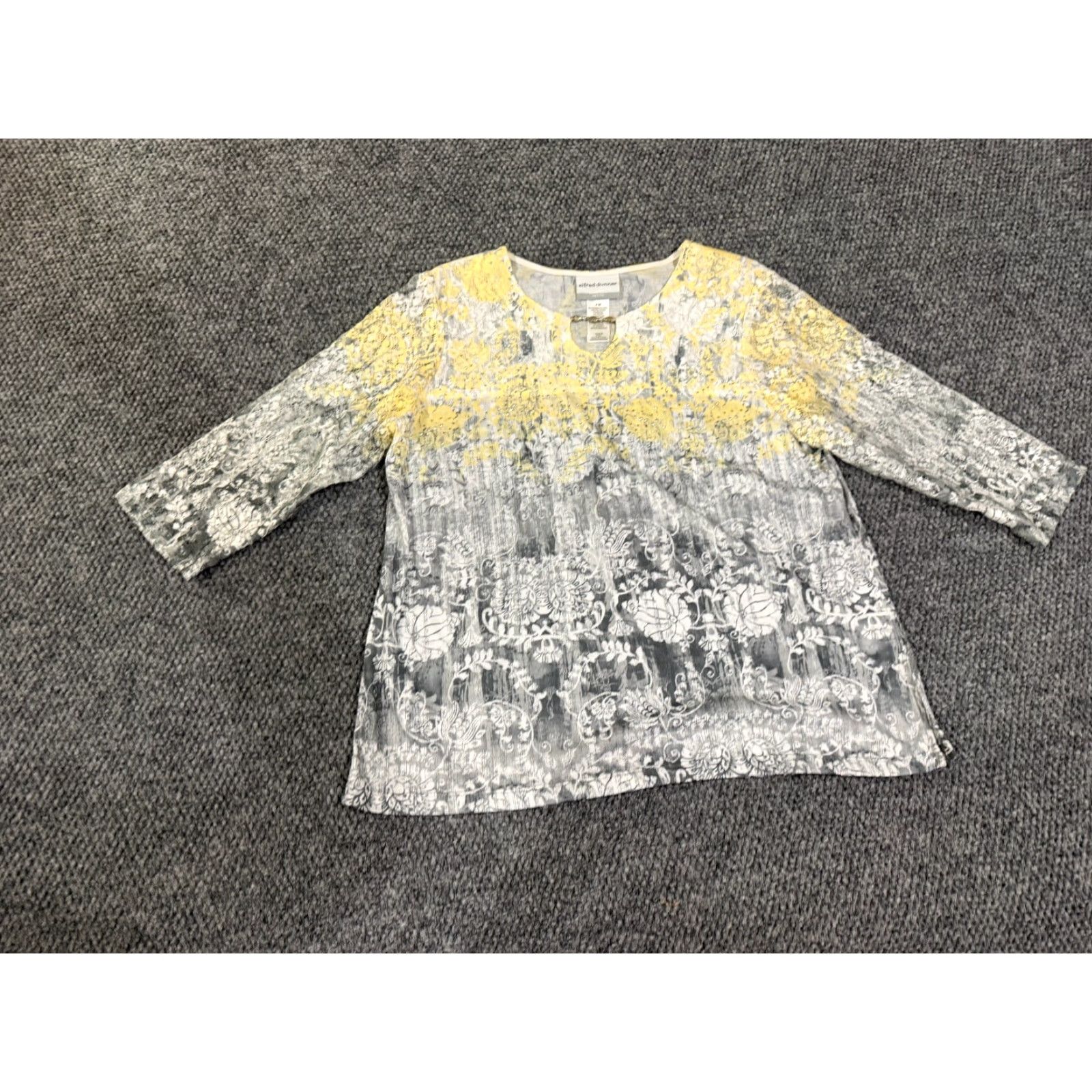 Vintage Alfred Dunner Blouse Womens Petite Medium Gray Yellow Floral Long Sleeve Stretch Shirt Size M / US 6-8 / IT 42-44 - 3 Thumbnail