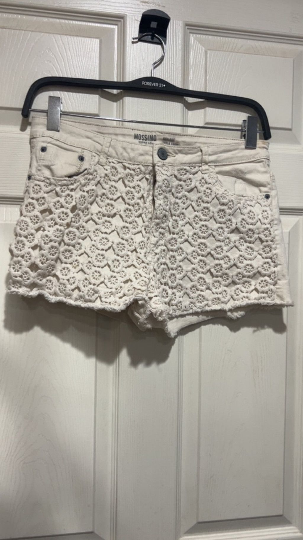 Other Juniors Mossimo Supply Co. Beige Crochet Jean Shorts Size 15 Size 31" - 1 Thumbnail