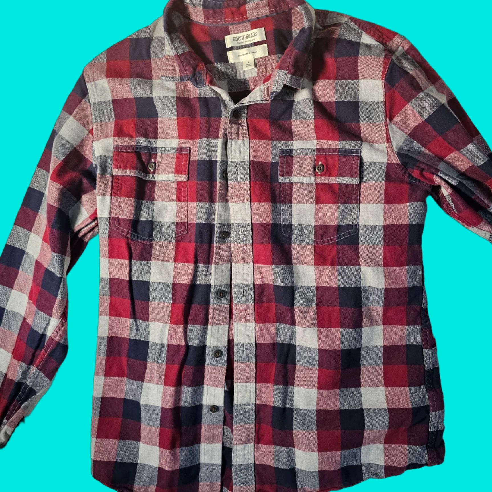 Vintage Goodthreads Brand Men’s L Red Check Long Sleeve Button Flannel Shirt Pockets Slim Fit Size US L / EU 52-54 / 3 - 1 Thumbnail