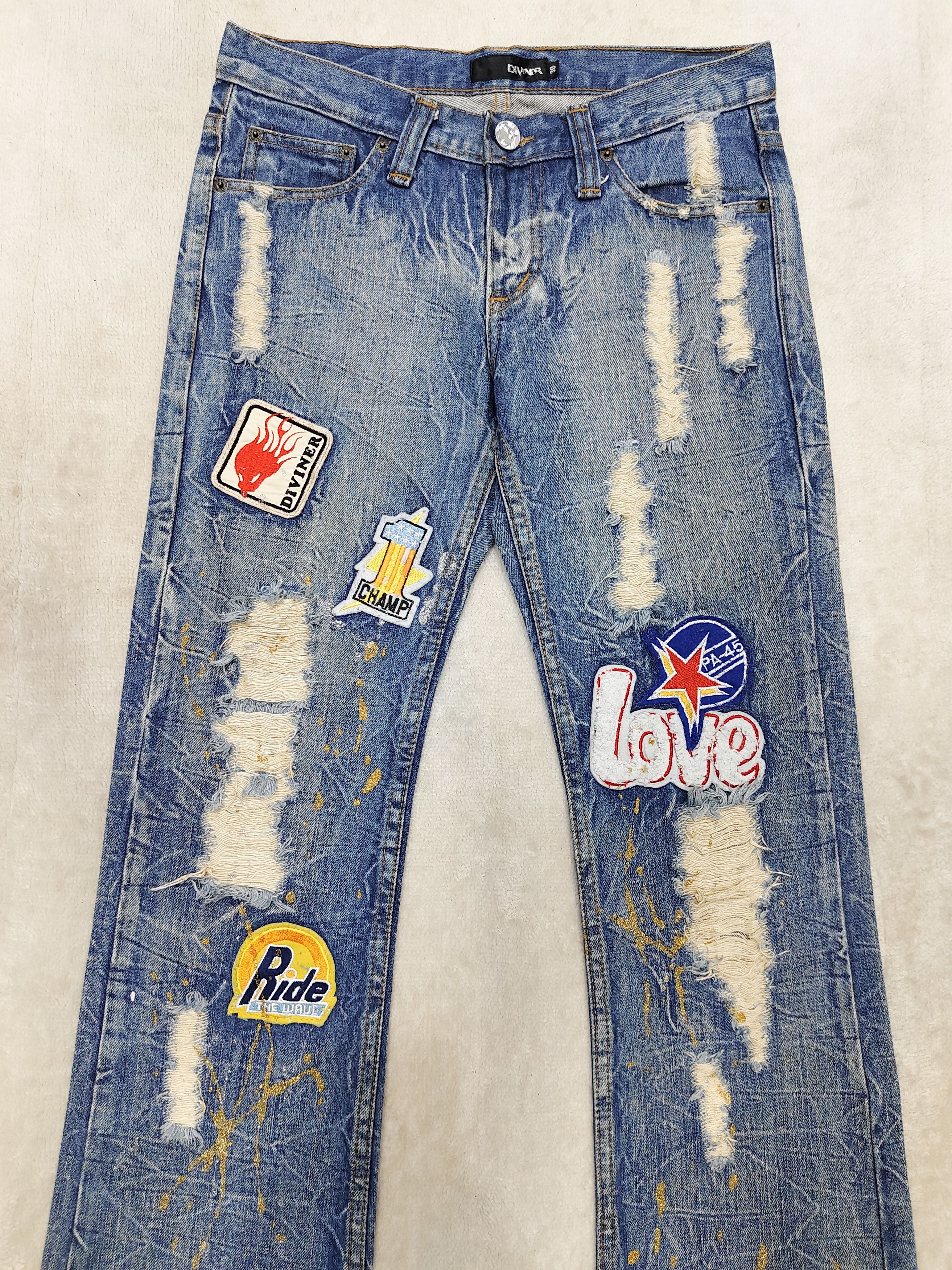 If Six Was Nine 00s Diviner- Punk Y2K Pacth Distressed Paint Splatter Jeans Size US 30 / EU 46 - 3 Thumbnail