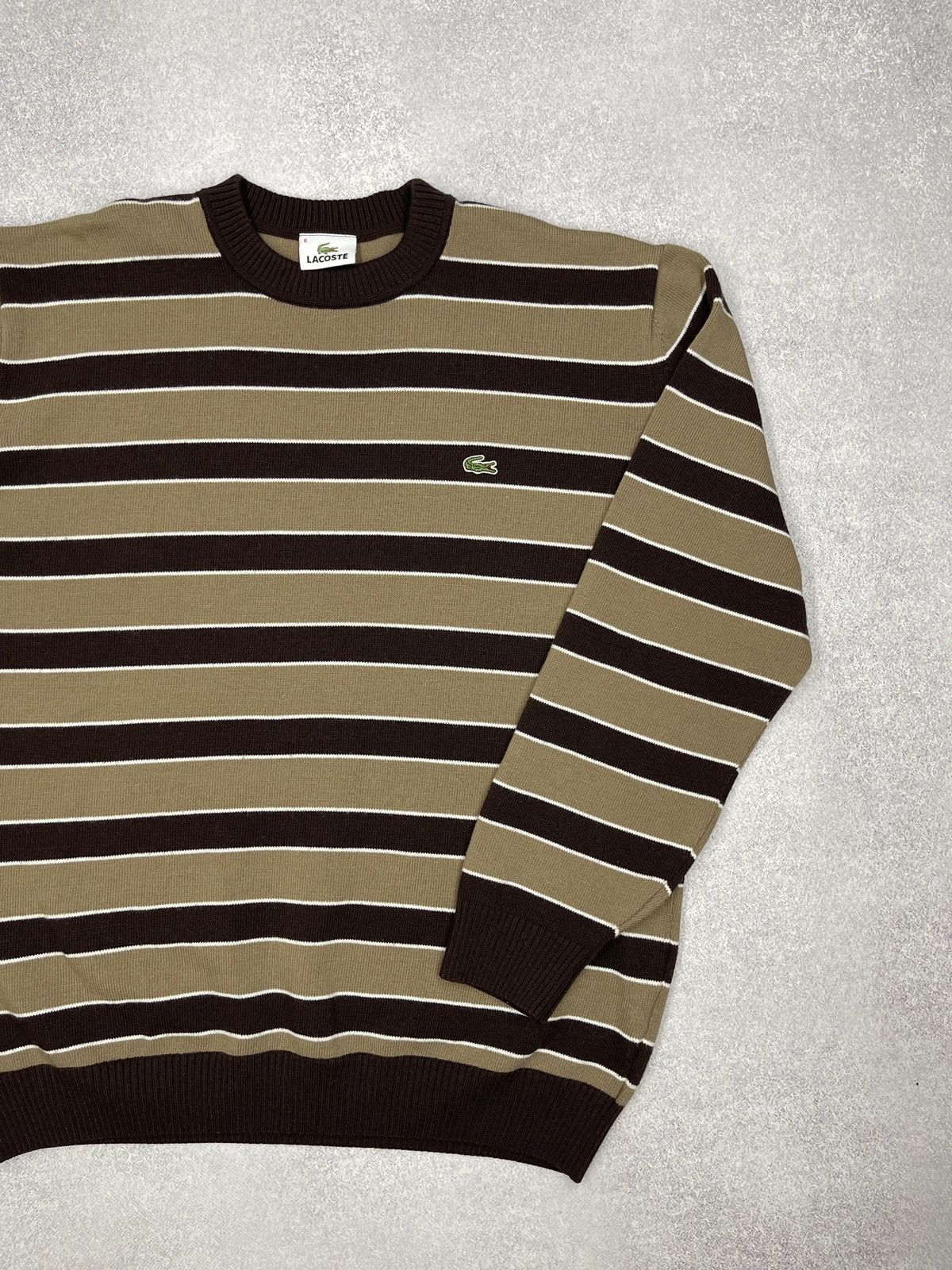 Vintage Lacoste Striped Sweater Brown Y2K Size L