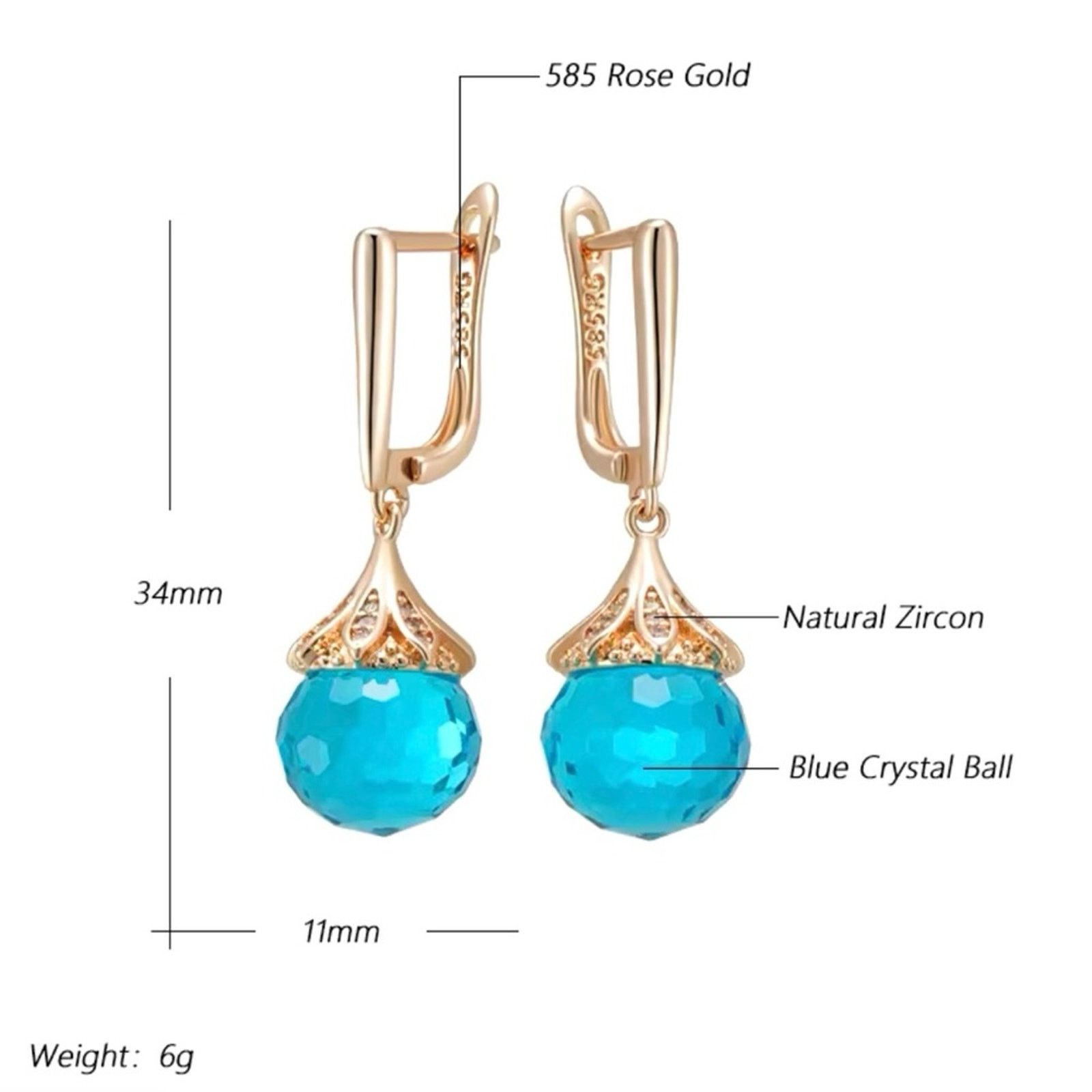 Other Blue Ball Drop Earrings 585 Rose Gold Color Natural Zircon Size ONE SIZE - 3 Thumbnail