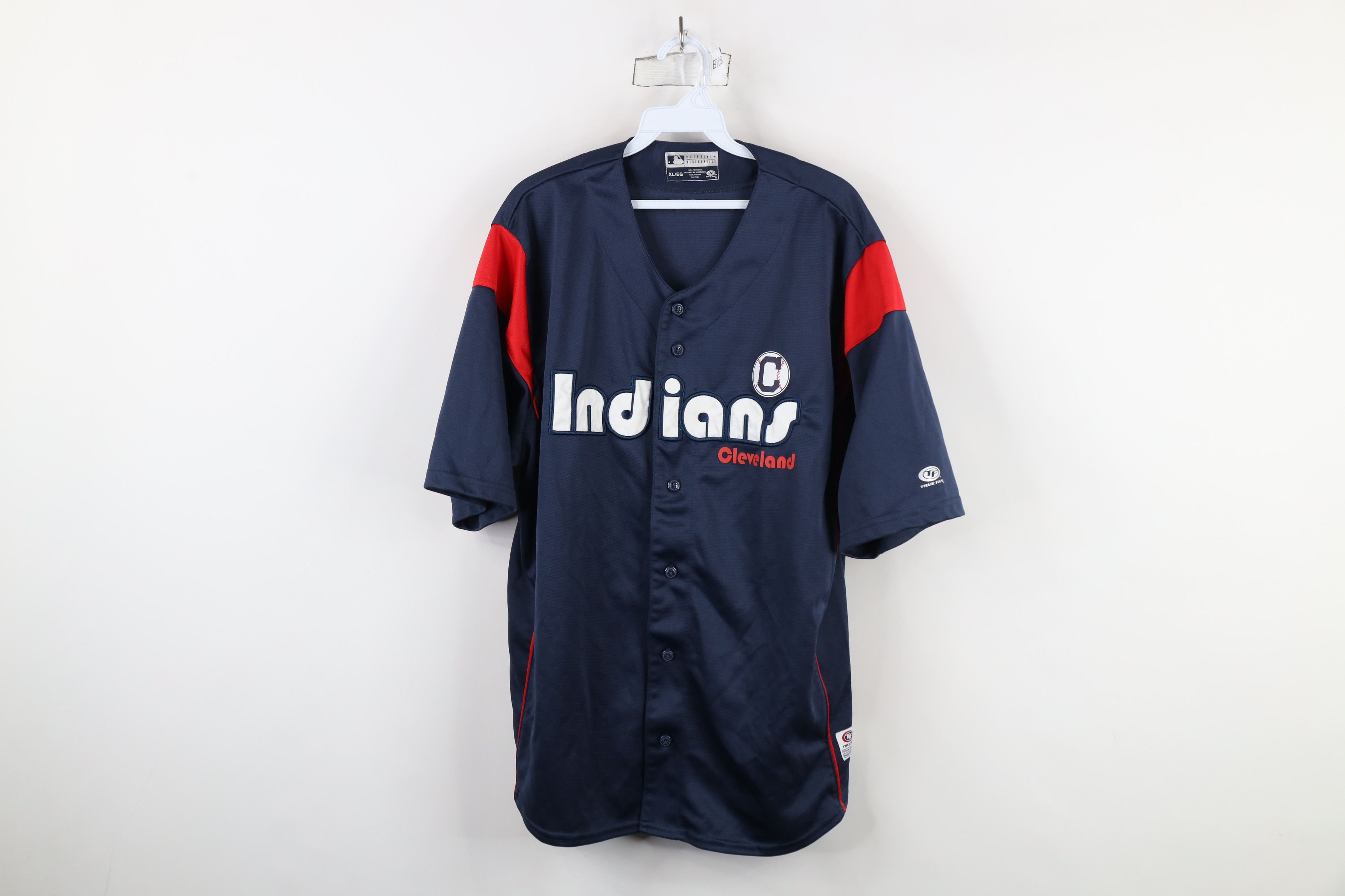 Vintage Vintage Y2K Cleveland Indians Baseball Jersey Navy Blue Red Size US XL / EU 56 / 4 - 1 Thumbnail