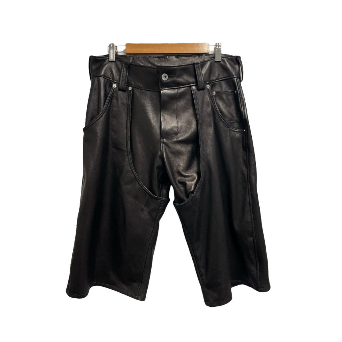 image of Designer Rexyeewang Leather Shorts in Black, Men's (Size 30)