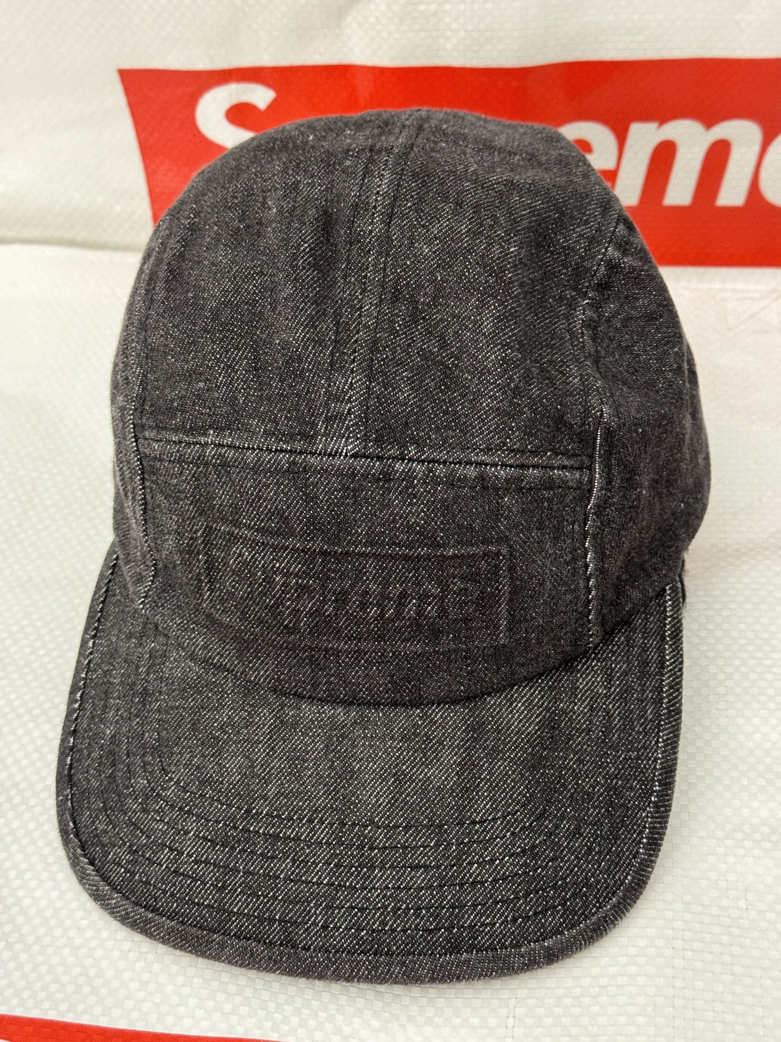 Supreme Supreme Embossed Denim Camp Cap Black hat | Grailed