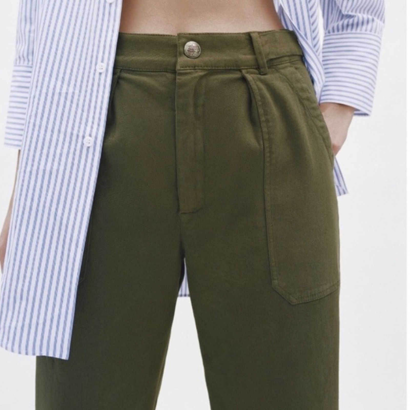 Zara ZARA PANTS THE TAPERED FIT CARGO KHAKI Size 28" / US 6 / IT 42 - 3 Thumbnail