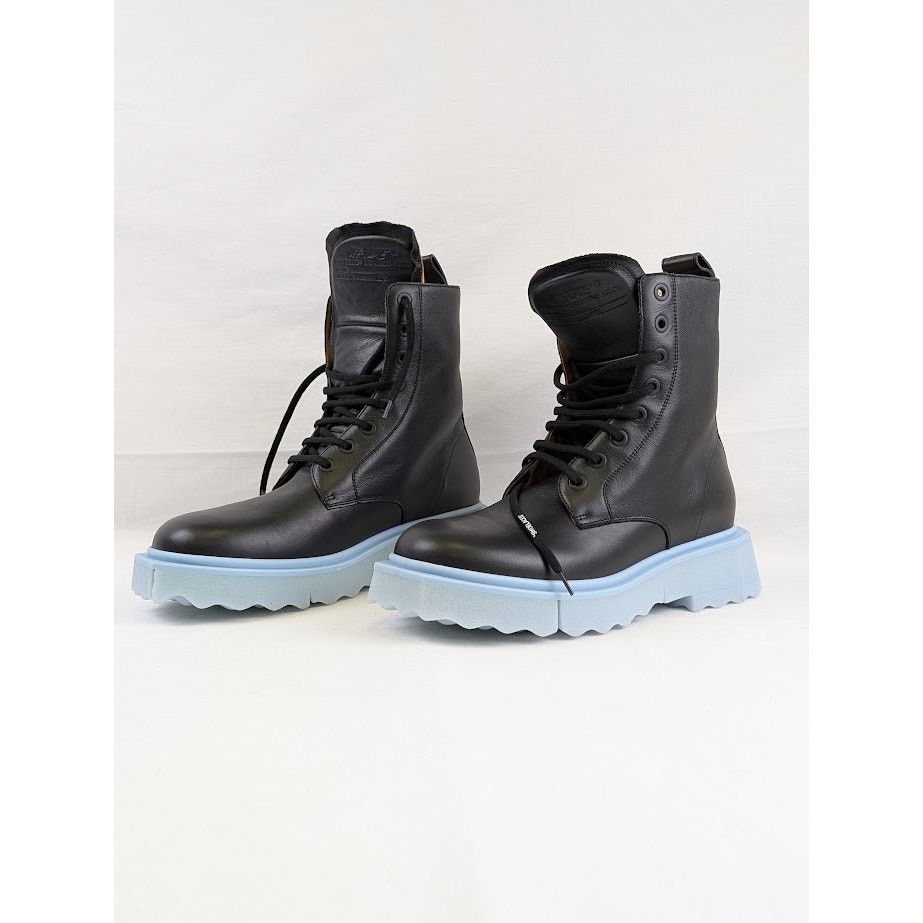 Off-White o1rshd1 Leather Sponge Lace Up Boots in Black/Light Blue Size US 10 / EU 43 - 5 Thumbnail
