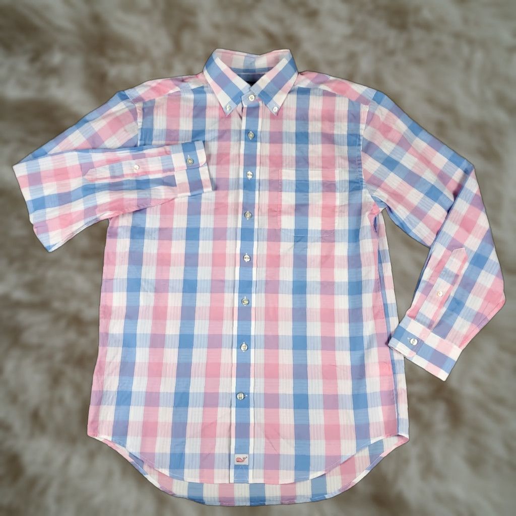 Vineyard Vines Vineyard Vines Shirt Mens M Pink Blue Plaid Classic Fit Button Up Size US M / EU 48-50 / 2 - 1 Thumbnail
