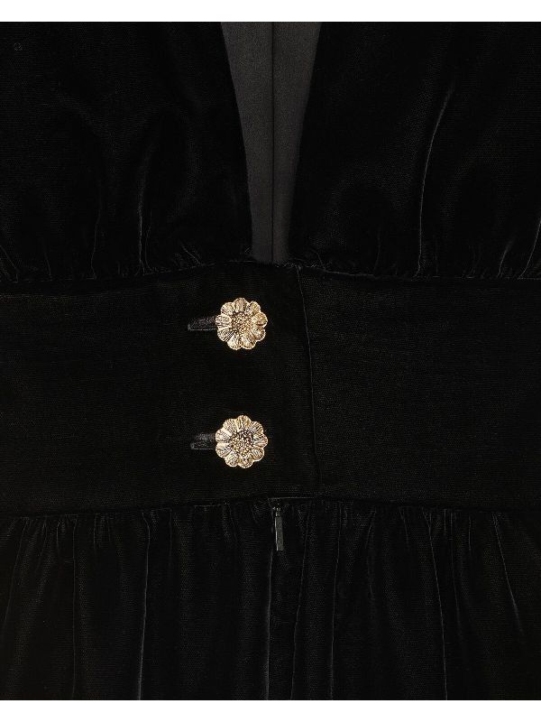 Saint Laurent Paris o1b1hav110525 703780 V-Neck Midi Dress in Cupro Velvet Black Size XS / US 0-2 / IT 36-38 - 4 Thumbnail