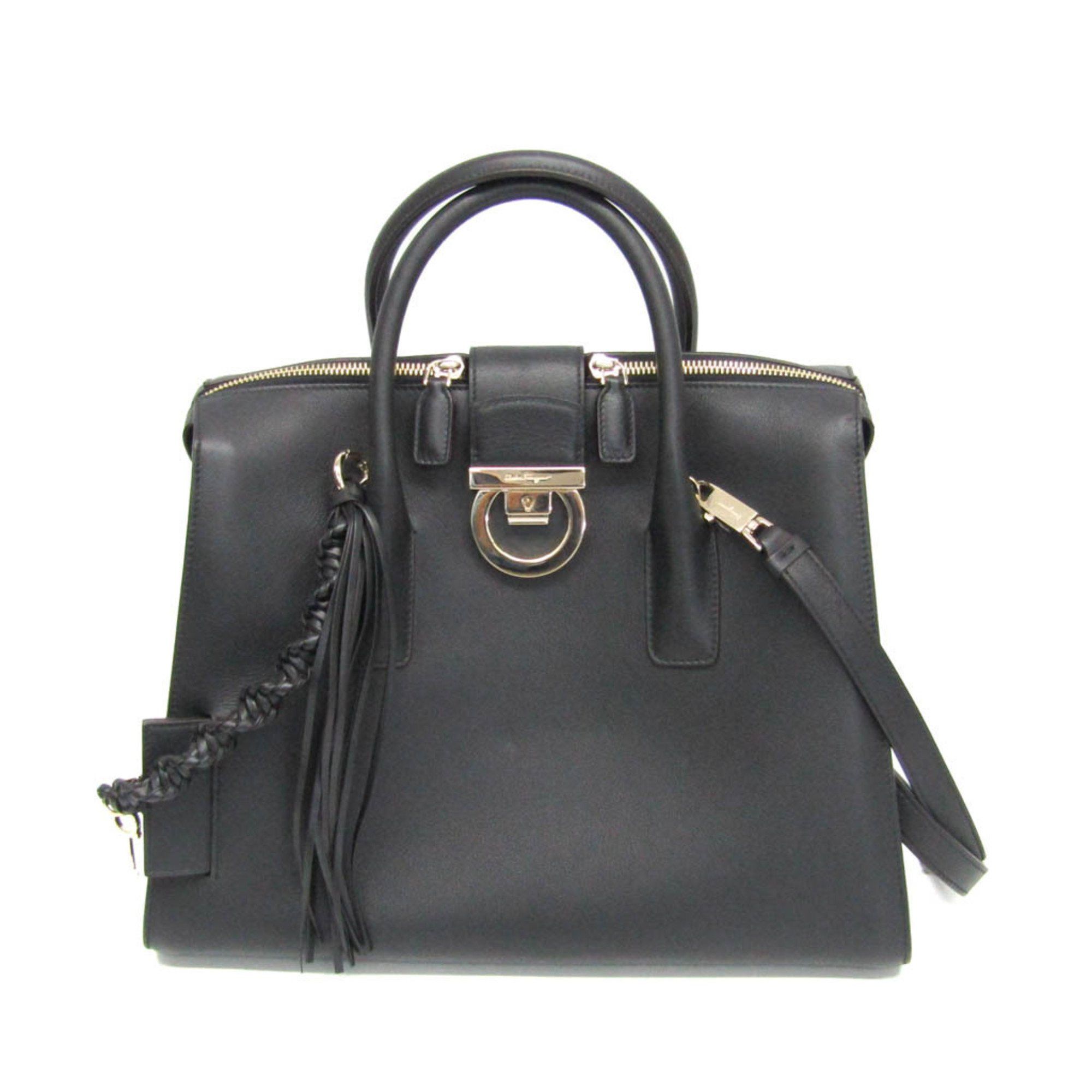 Salvatore Ferragamo Gancini DH-21 H141 Women's Leather HandbagShoulder Bag Black