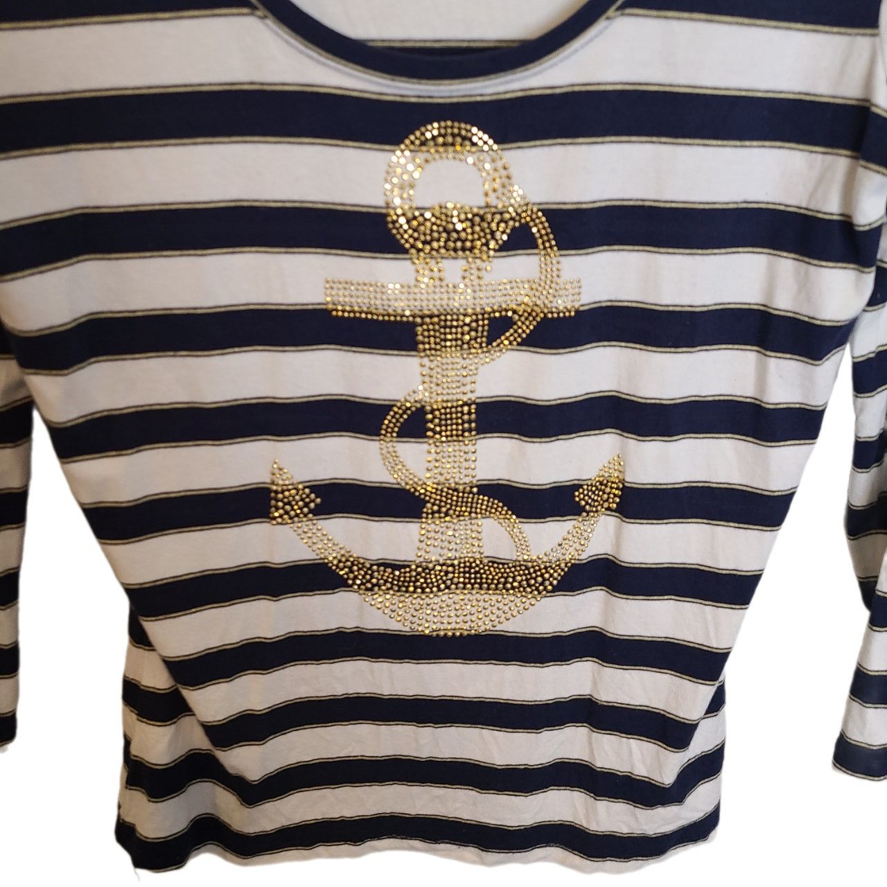 Cacharel Cache Womens Striped Rhinestone Anchor Nautical T-Shirt XS Size XS / US 0-2 / IT 36-38 - 4 Thumbnail