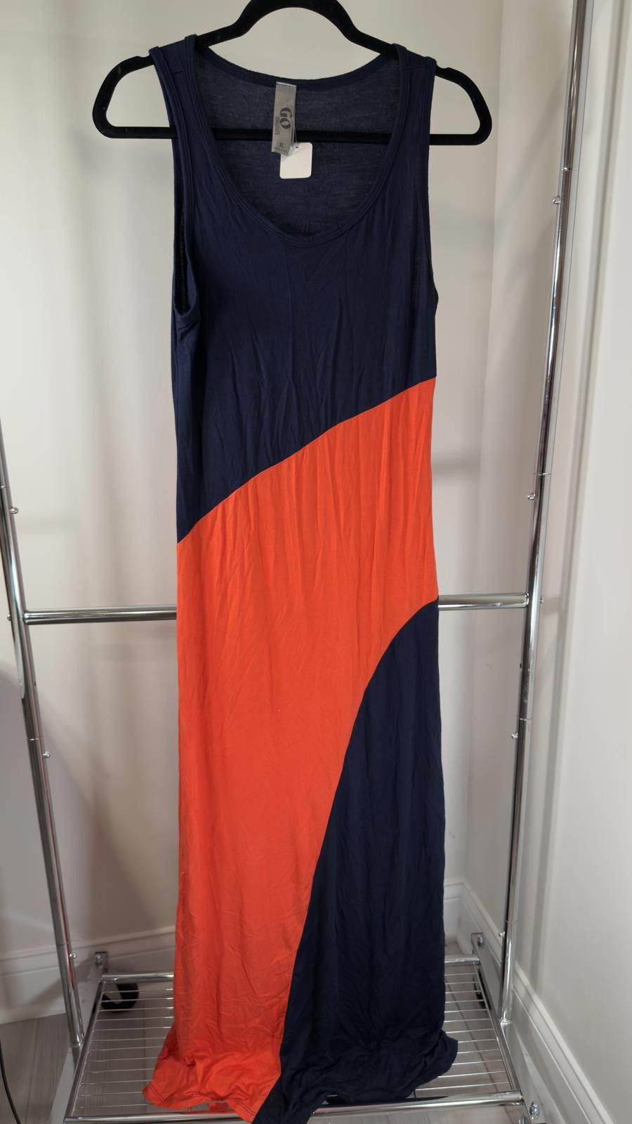 Designer GO Couture XL Colorblock Maxi Dress - Navy & Orange Size XL / US 12-14 / IT 48-50 - 1 Thumbnail