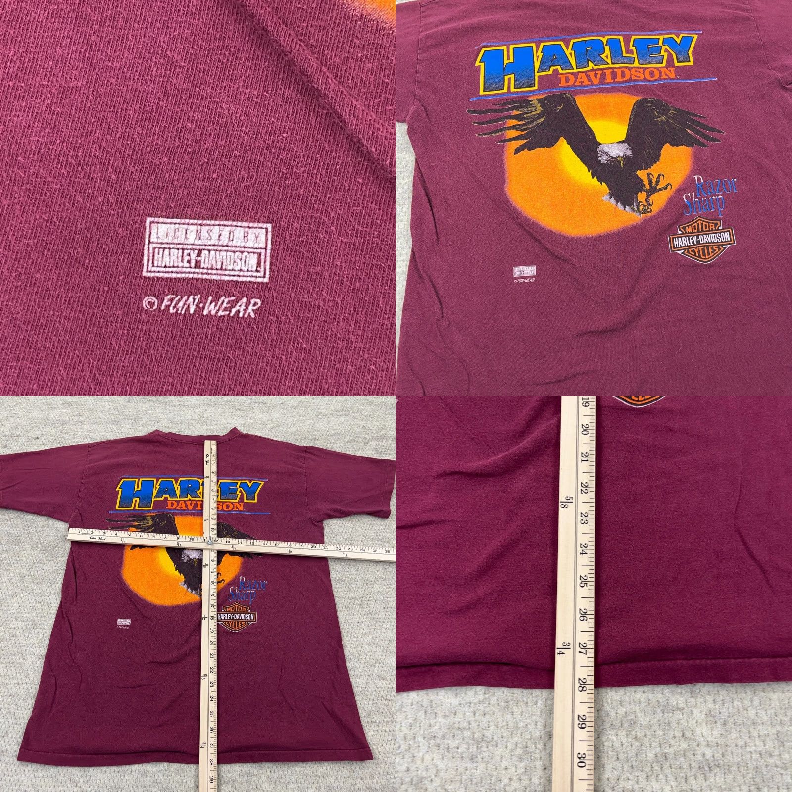 Harley Davidson VINTAGE Harley-Davidson Shirt Men Large Maroon 90s Logo Knit Short Sleeve T-Shirt USA 80s 90s Retro Motorcycle Cotton Size US L / EU 52-54 / 3 - 8 Thumbnail