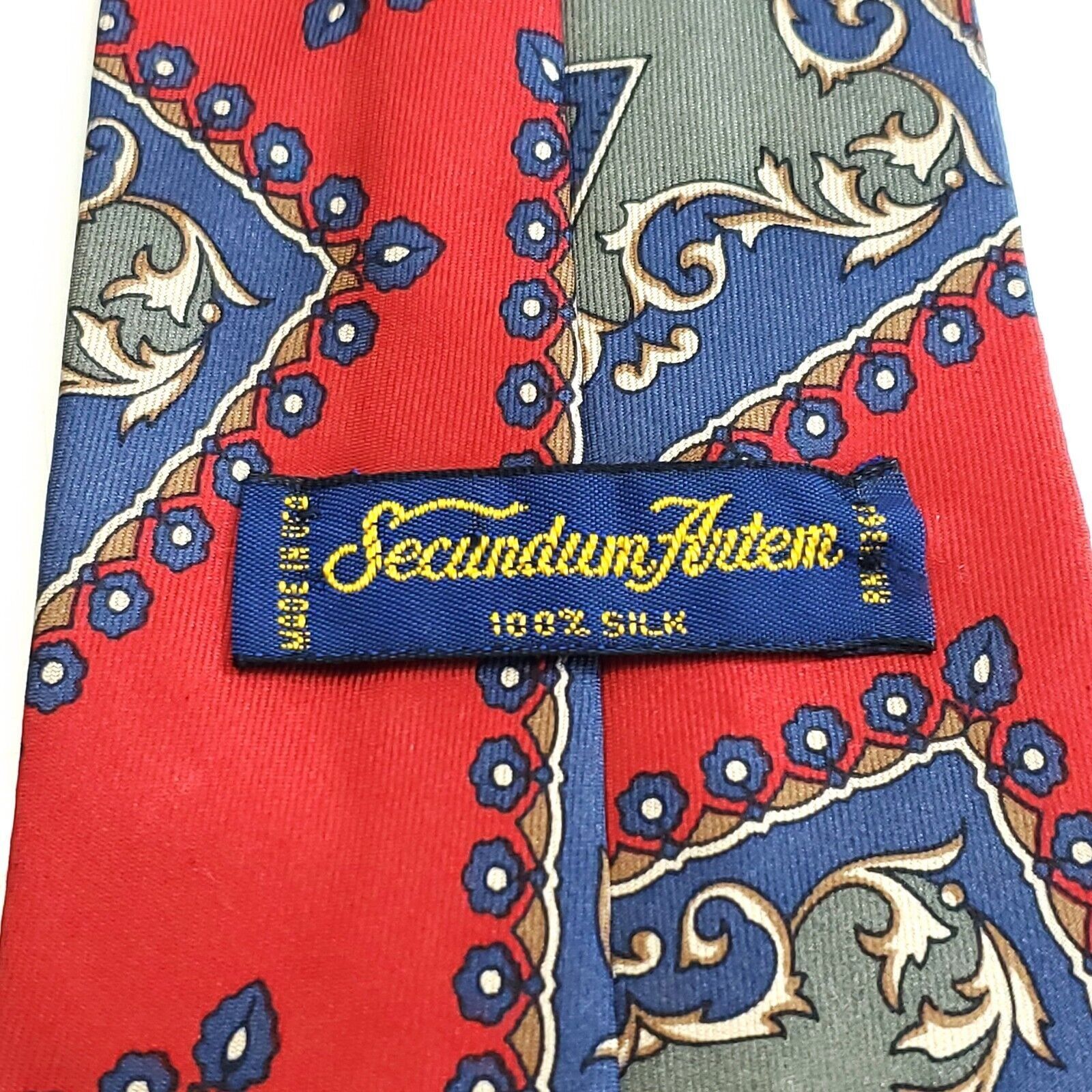 Designer Secundum Antem Red Blue Baroque Abstract Print Wide Silk Tie Size ONE SIZE - 3 Thumbnail