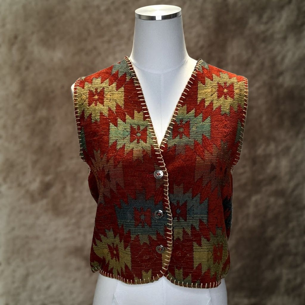 Honda Rhonda Stark Vest Women’s Small Southwestern Aztec Tribal Button Front Casual Western Cowgirl Size S / US 4 / IT 40 - 1 Thumbnail