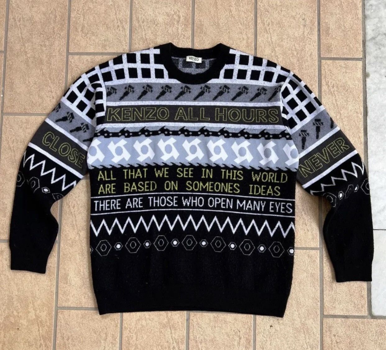 image of Kenzo Men's All Hours French Sweater Wool Nylon in Black (Size Small)