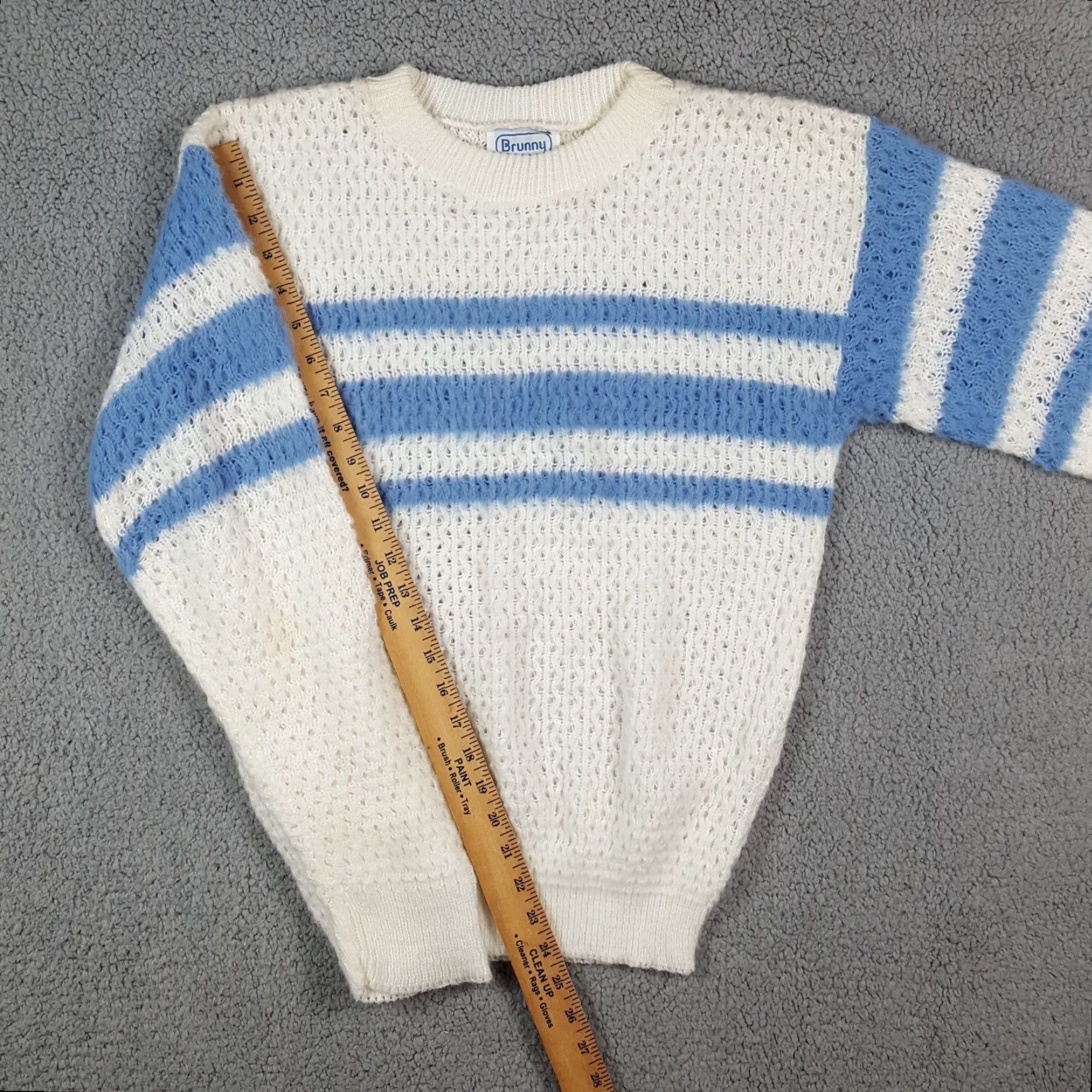 Vintage Vintage 80s Women's Small Blue Striped Knit Pullover Sweater Casual Fall Winter Brunny USA Size S / US 4 / IT 40 - 6 Thumbnail