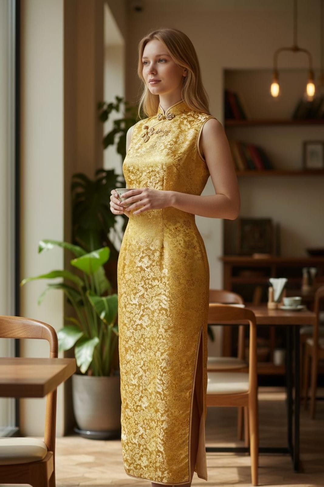 Other Chinatown Elegant Gold Sleeveless Midi Dress Size S / US 4 / IT 40 - 2 Thumbnail