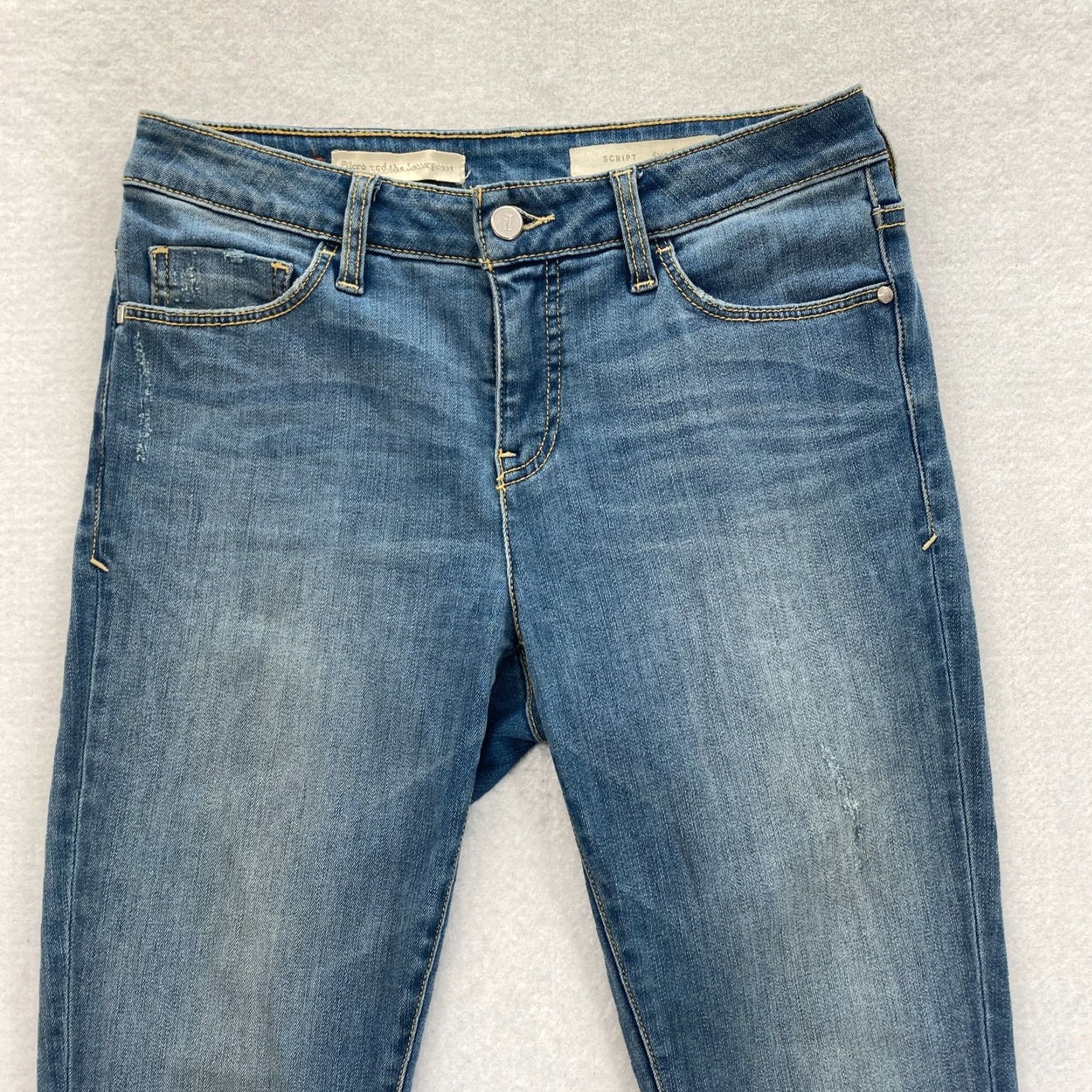 Vintage Pilcro and the Letterpress Script Women's 28 Medium Distressed Blue Denim Jeans Size 28" / US 6 / IT 42 - 2 Thumbnail