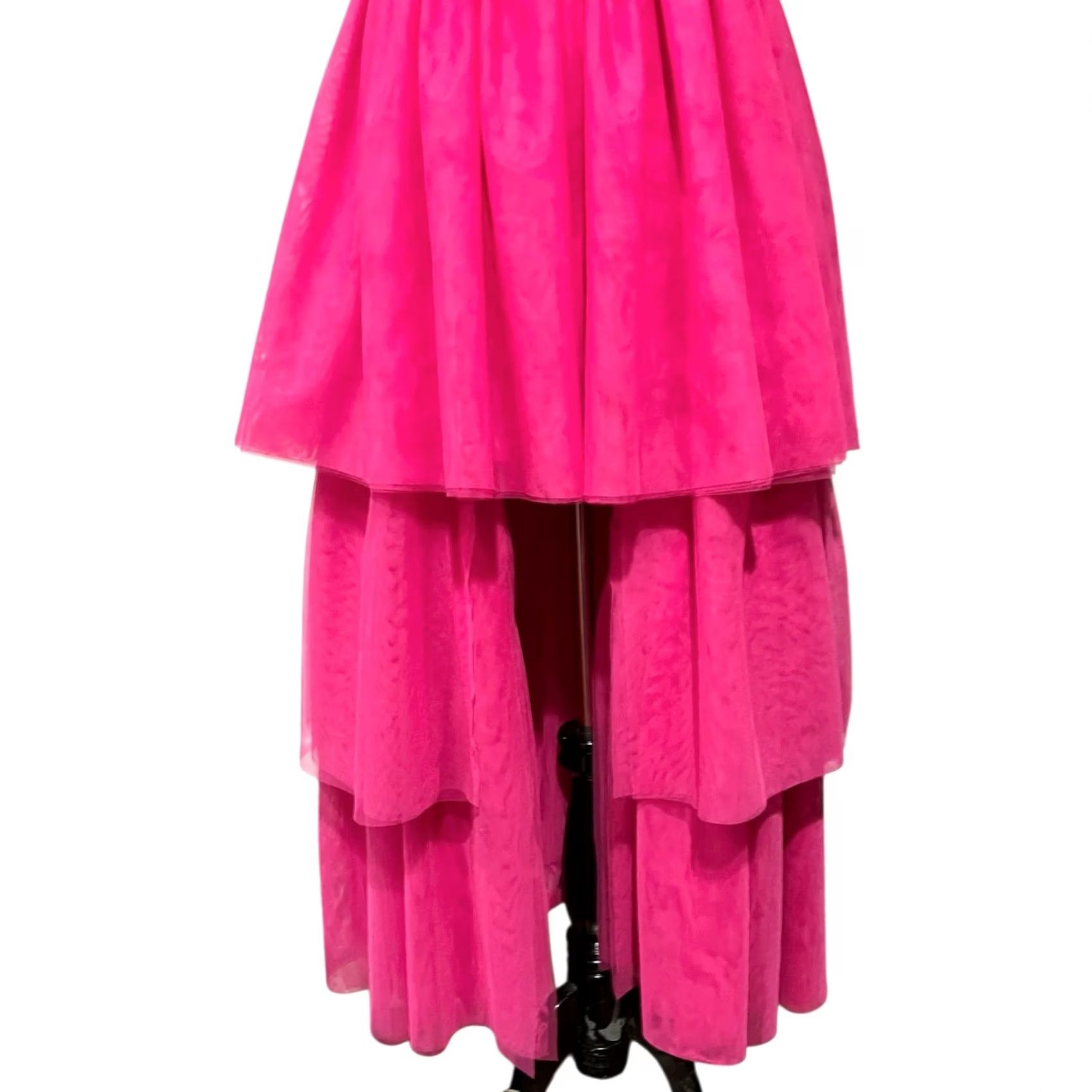 Vintage Dear Moon Hot Pink Tulle Strapless Hi Low Dress Sleeveless Sz 9 Women Formal Party/Cocktail Maxi Dress Size M / US 6-8 / IT 42-44 - 4 Thumbnail