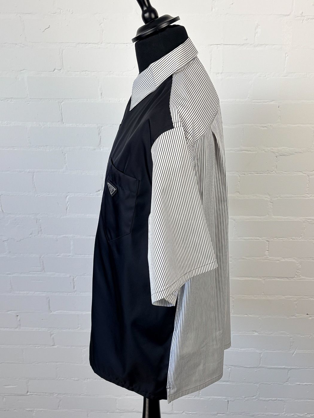 Prada Stretch Cotton & Re-Nylon Hybrid Shirt Black/White Size US XL / EU 56 / 4 - 5 Thumbnail