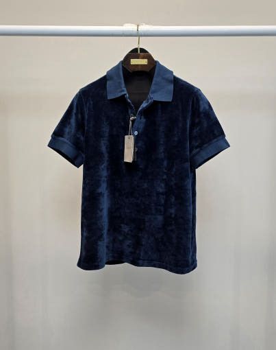 Tom Ford o1sm1stk0725 Velour Pique Collar Polo Shirt in Indigo Navy Size US L / EU 52-54 / 3 - 1 Thumbnail