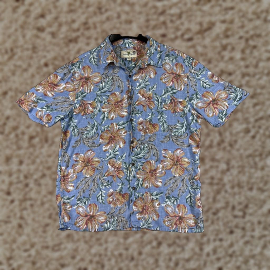 Vintage Island Shores Shirt Men Large Blue Floral 100% Rayon Hawaiian Button Up Beach Size US L / EU 52-54 / 3 - 1 Thumbnail