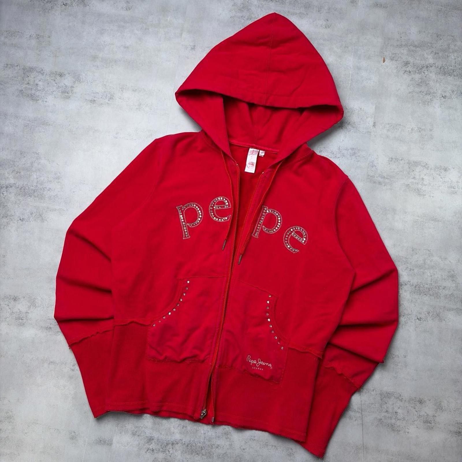 Pepe Jeans Y2K Red Pep Jeans Grunge Rhinestone Skater Zip Up Hoodie Size L / US 10 / IT 46 - 2 Thumbnail
