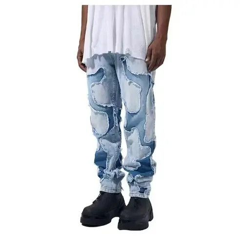 image of Blue Patchwork Denim Jeans, Men's (Size 32)