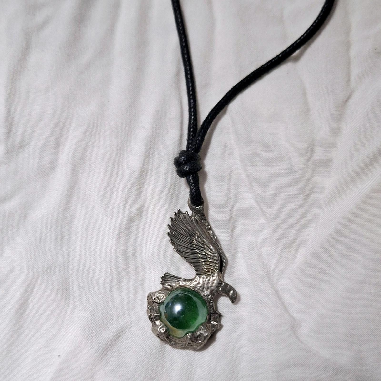 Designer Pewter EAGLE Charm Pendant Holding Lite Green Stone Size ONE SIZE - 2 Thumbnail
