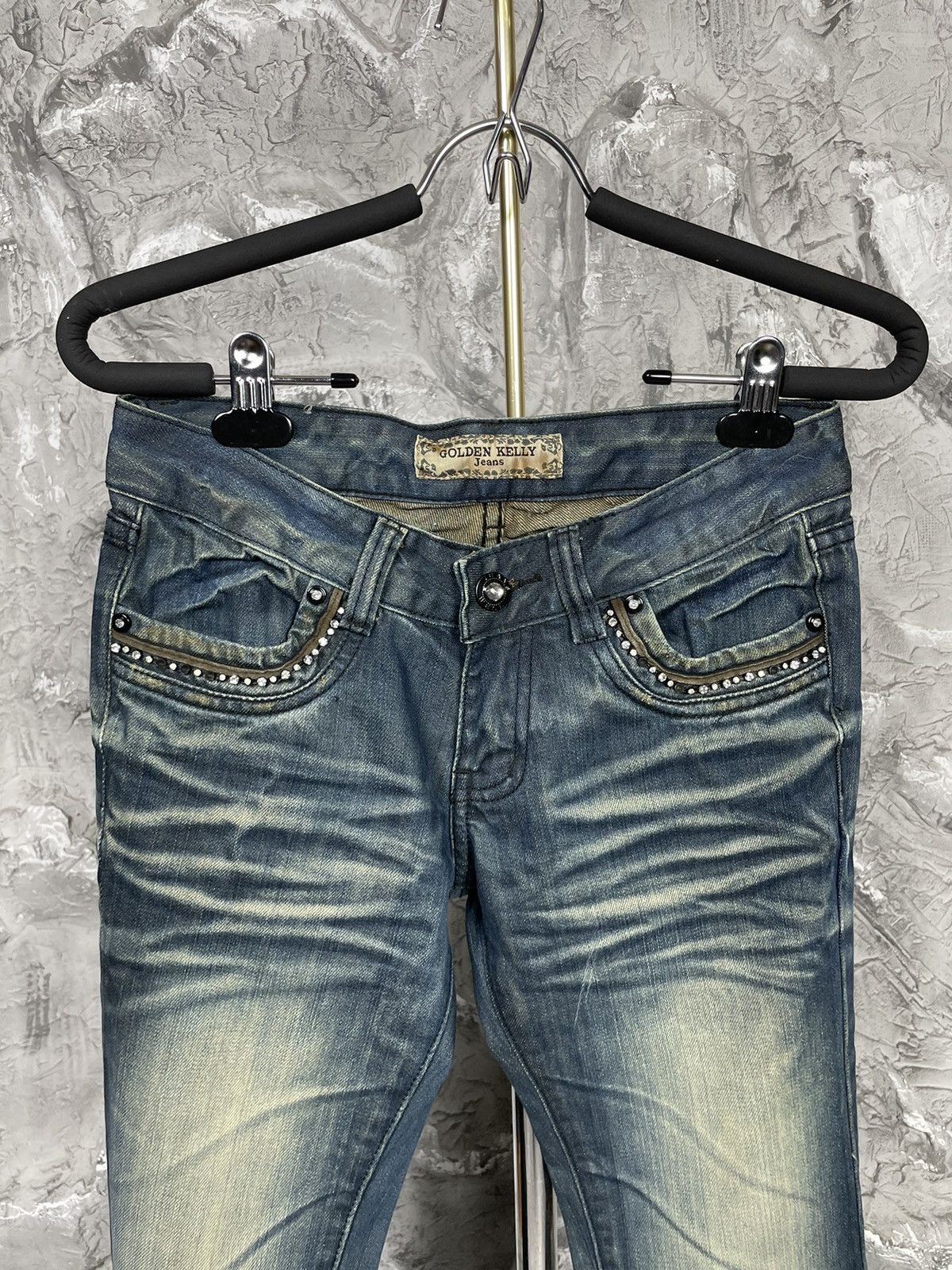 If Six Was Nine × Japanese Brand Vintage Y2K Fade Distressed Rhinestones Bootcut Jeans Size 27" / US 4 / IT 40 - 5 Thumbnail