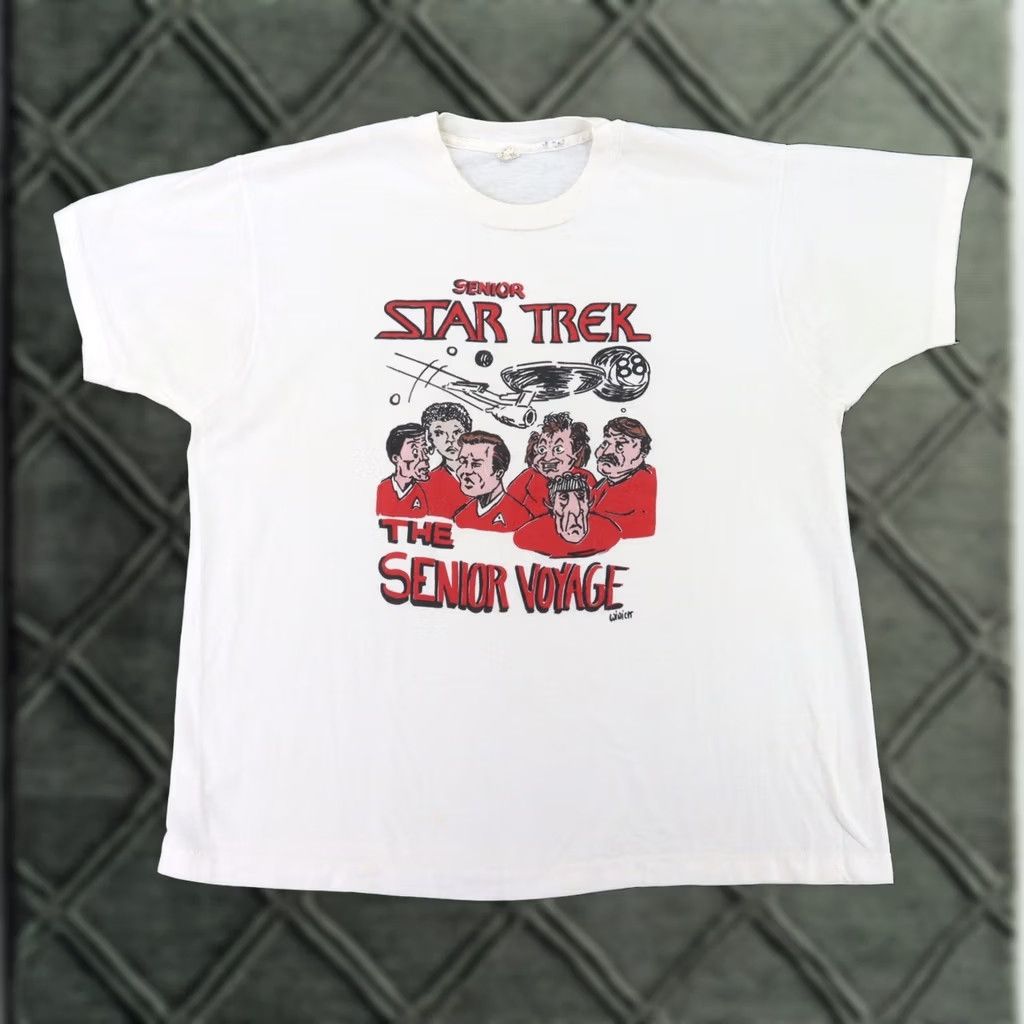 Vintage VINTAGE Star Trek Senior Voyage Tshirt 2XL White Single Stitch Mens Shirt 90s Stitch Theme Stars Size US XXL / EU 58 / 5 - 1 Thumbnail