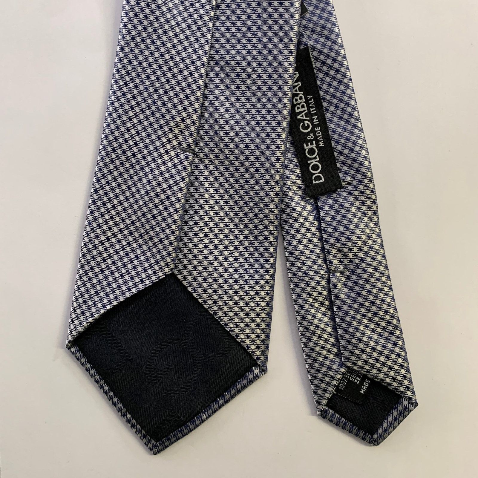Dolce & Gabbana DOLCE & GABBANA One Size Silver Black Houndstooth Silk Tie Size ONE SIZE - 2 Thumbnail