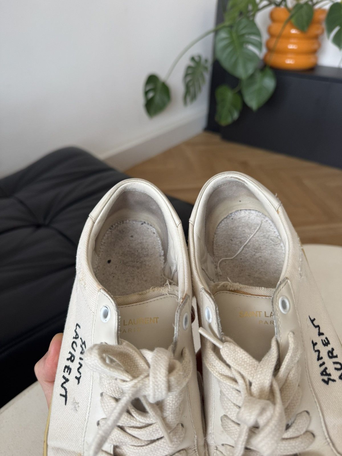 Saint Laurent Paris Saint Laurent Low Top Distressed Logo Designer Sneakers Rare Size US 6.5 / EU 39-40 - 8 Thumbnail