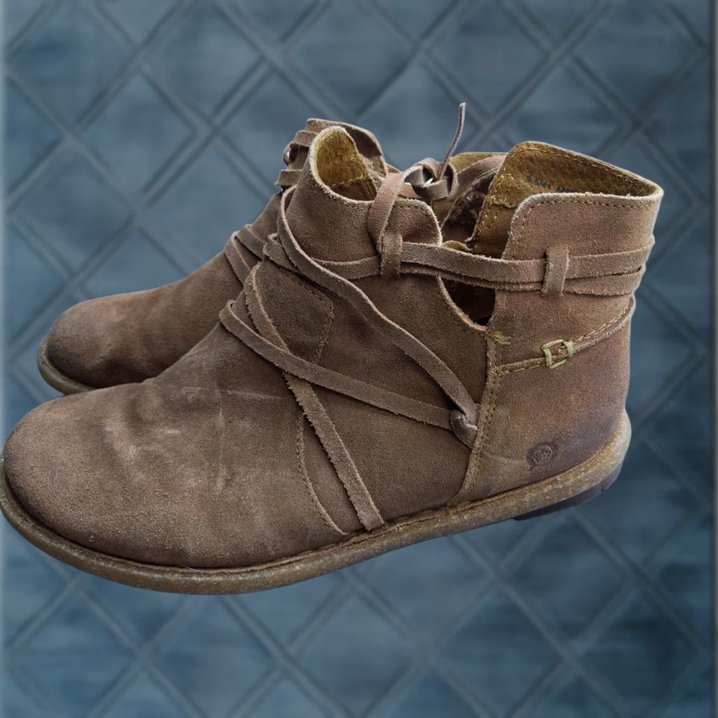Born Born Boots Womens Size 9.5 41 Brown Suede Ankle Wrap Strap Zip Booties F55183 Size US 10 / IT 40 - 1 Thumbnail