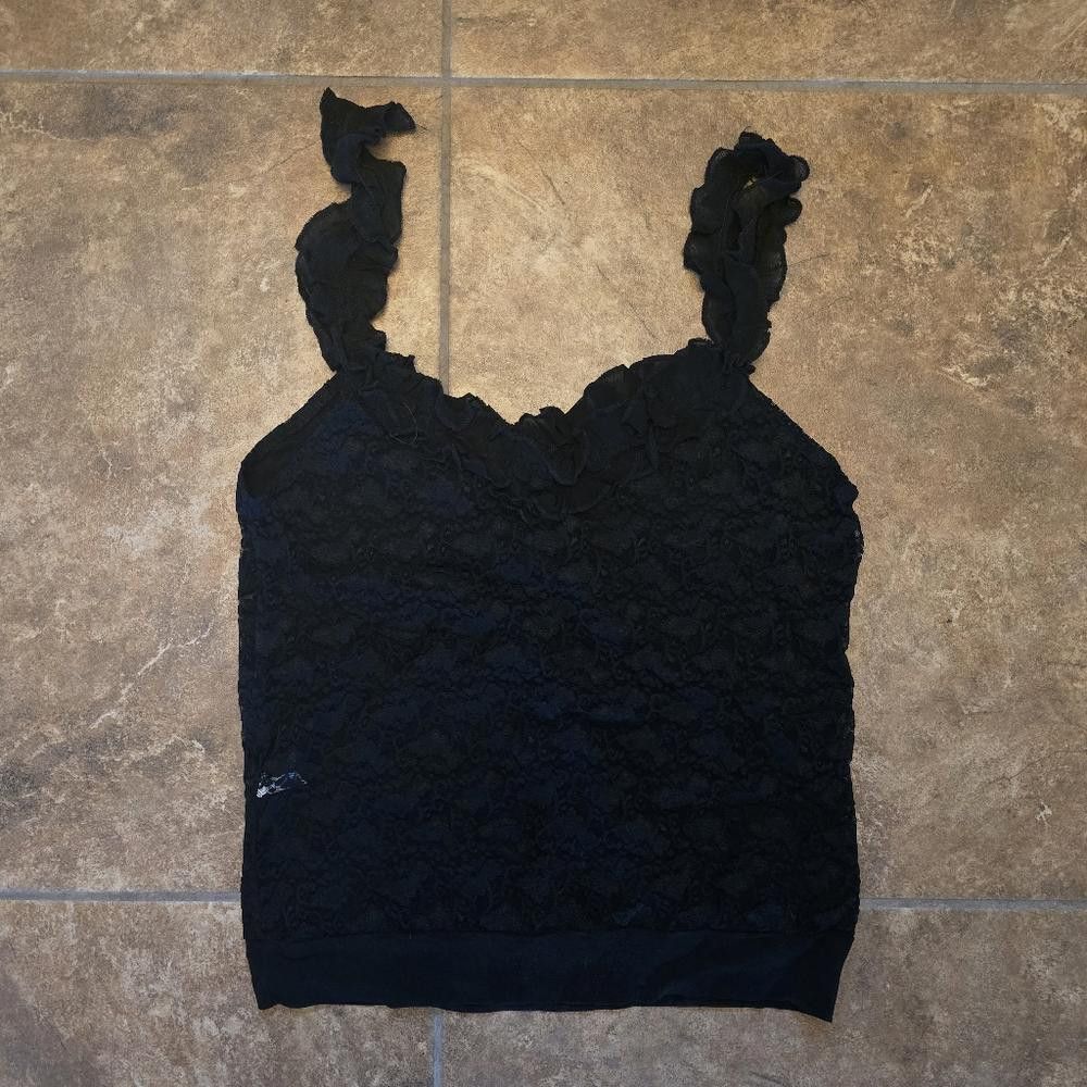 Designer Black Ruffle & Lace Cropped Tank Size M / US 6-8 / IT 42-44 - 2 Thumbnail