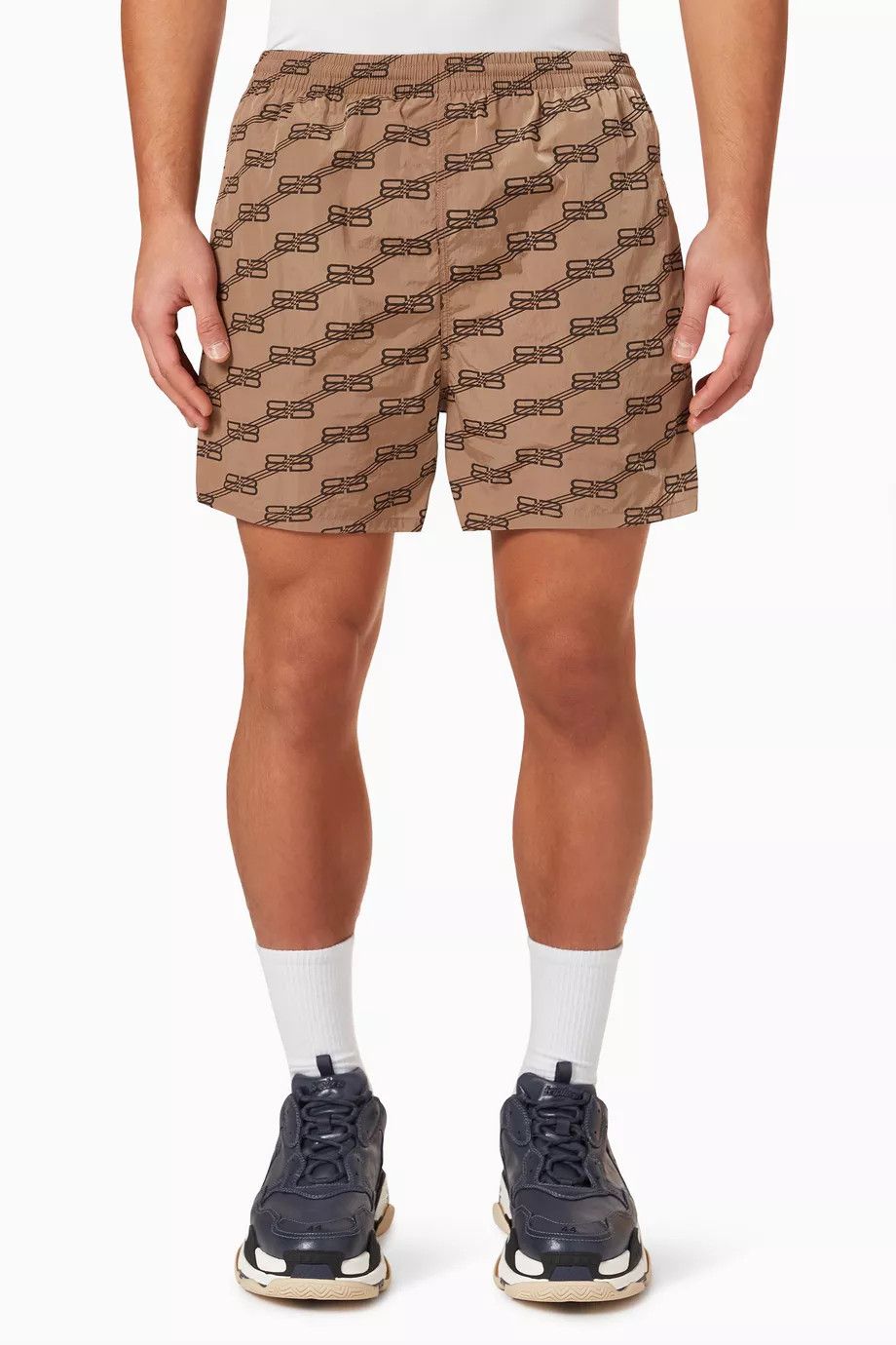 Image of Balenciaga O1In1G0324 Bb Monogram Swim Shorts In Brown, Men's (Size 36)