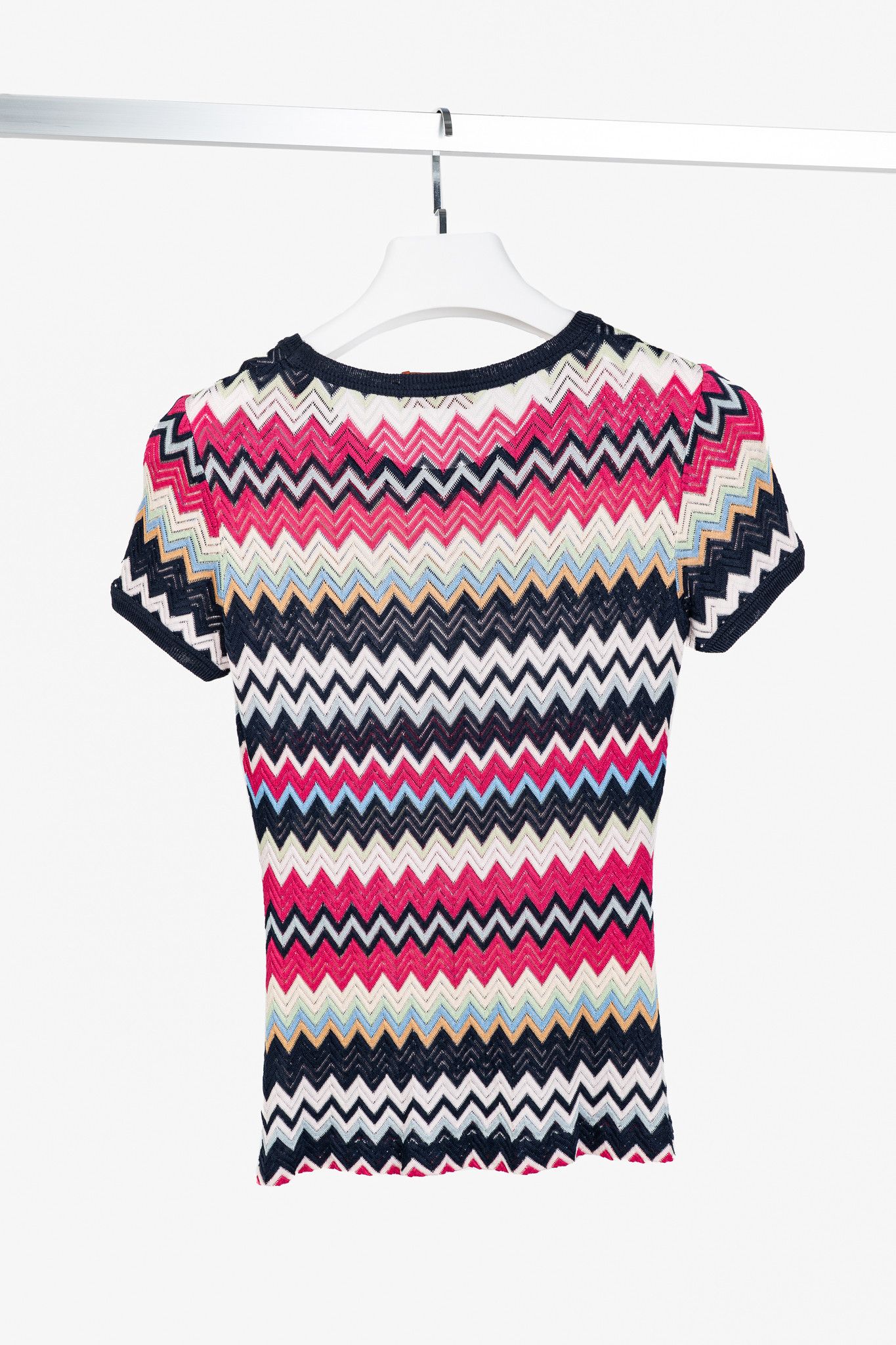 Missoni Missoni Pink & Navy Chevron Knit T-Shirt Size M / US 6-8 / IT 42-44 - 2 Thumbnail