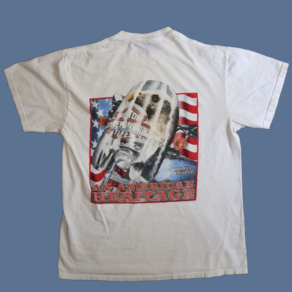 VINTAGE Harley-Davidson T Shirt Men Large White 1990s Graphic Print 90s Eagle US Made