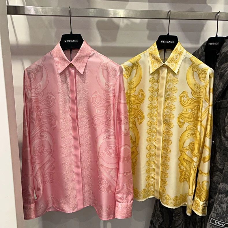 Versace Versace Mulberry silk medusa flower shirt Size L / US 10 / IT 46 - 1 Thumbnail