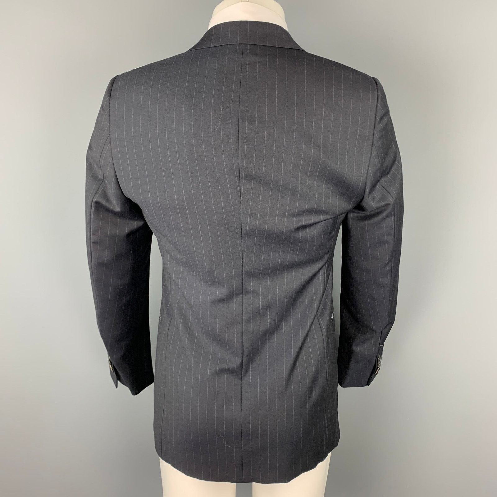 Giorgio Armani Size 36 Regular Navy Chalkstripe Wool Sport Coat Size 36R - 4 Thumbnail