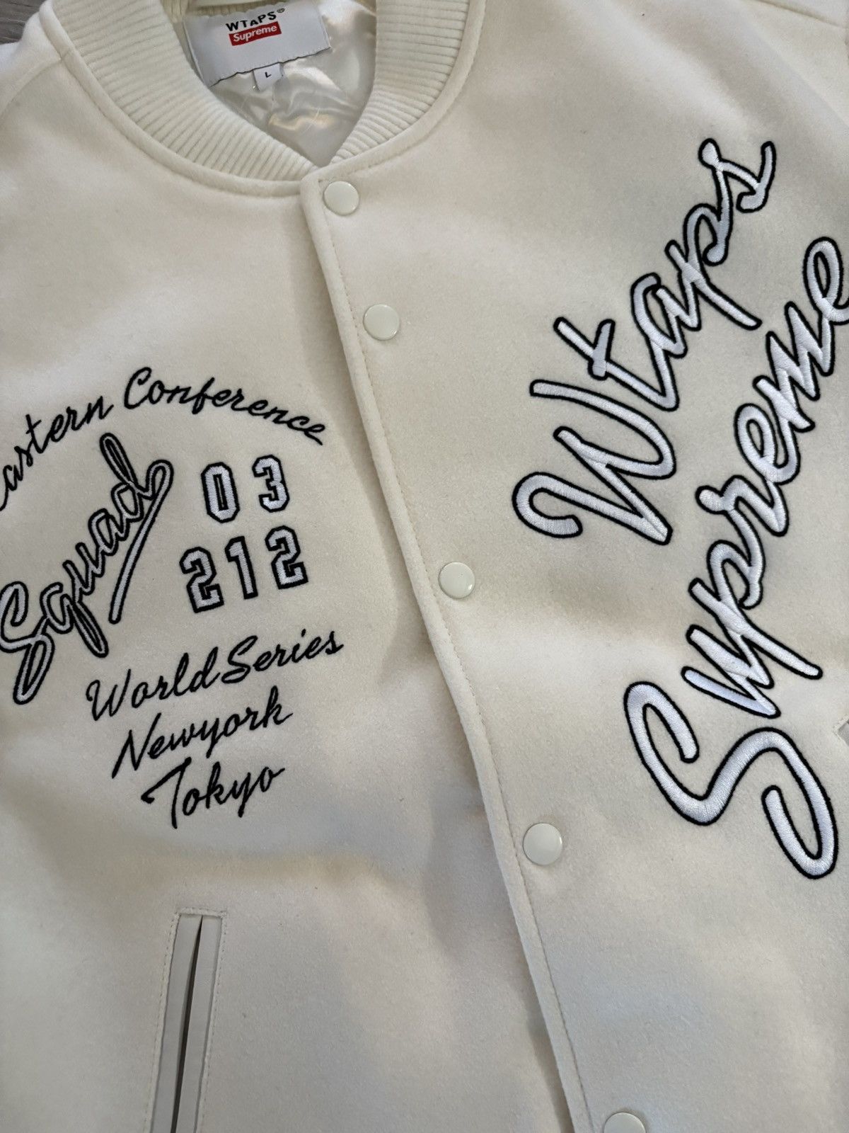 Supreme × Wtaps Supreme WTAPS Varsity Jacket FW21 Leather Wool Size US L / EU 52-54 / 3 - 4 Thumbnail